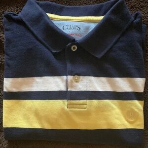 Chaps : Vintage Blue and Yellow Striped Polo Shirt